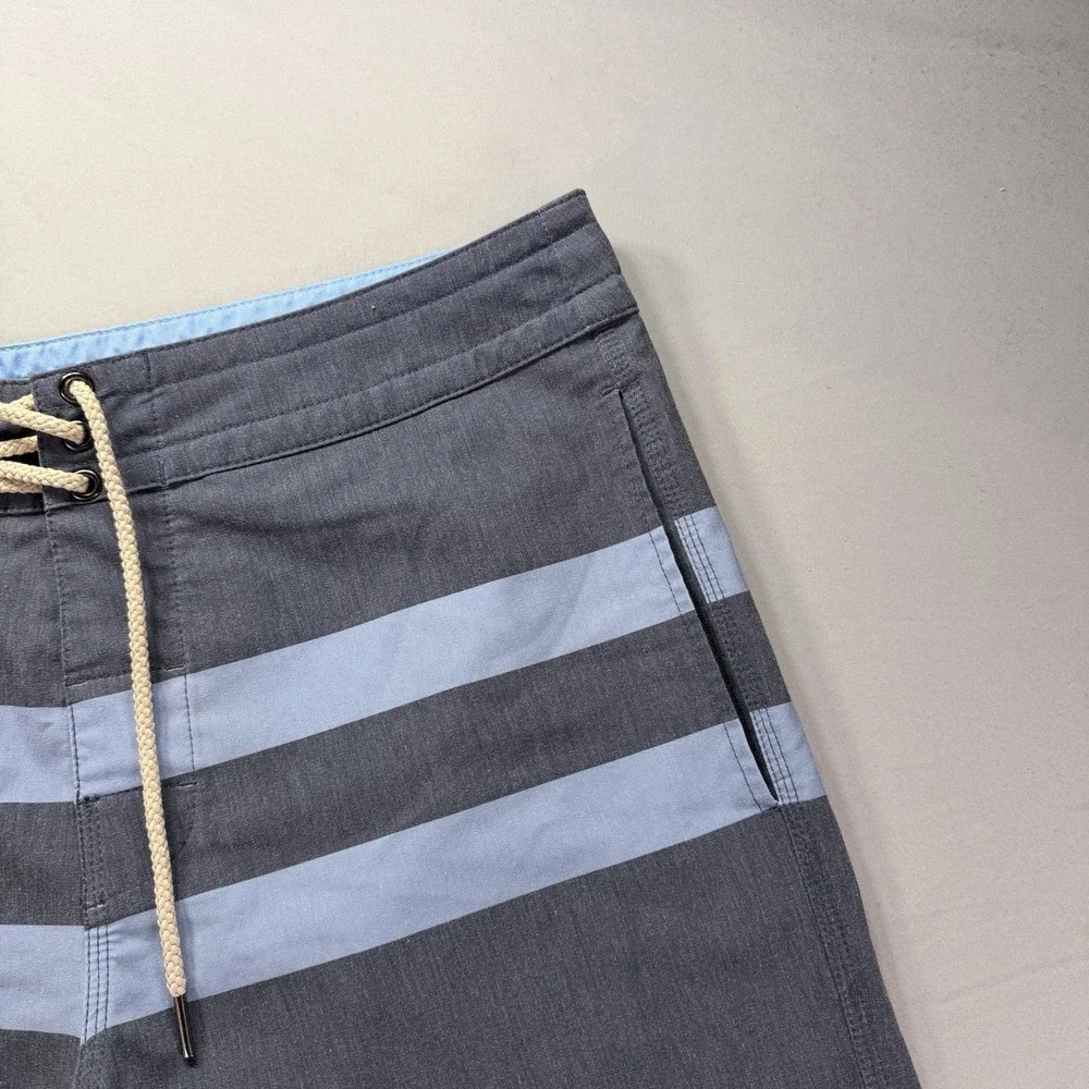 Fair Harbor Board Shorts Mens 33 Waist Gray Blue Striped Swim Trunks Drawstring